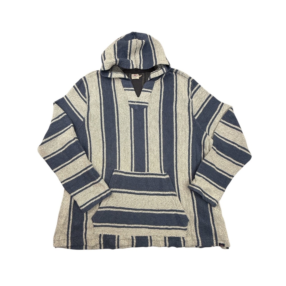 Faherty Baja Beach Hoodie Men XXL Blue Stripe Pullover Poncho Cotton Sustainable